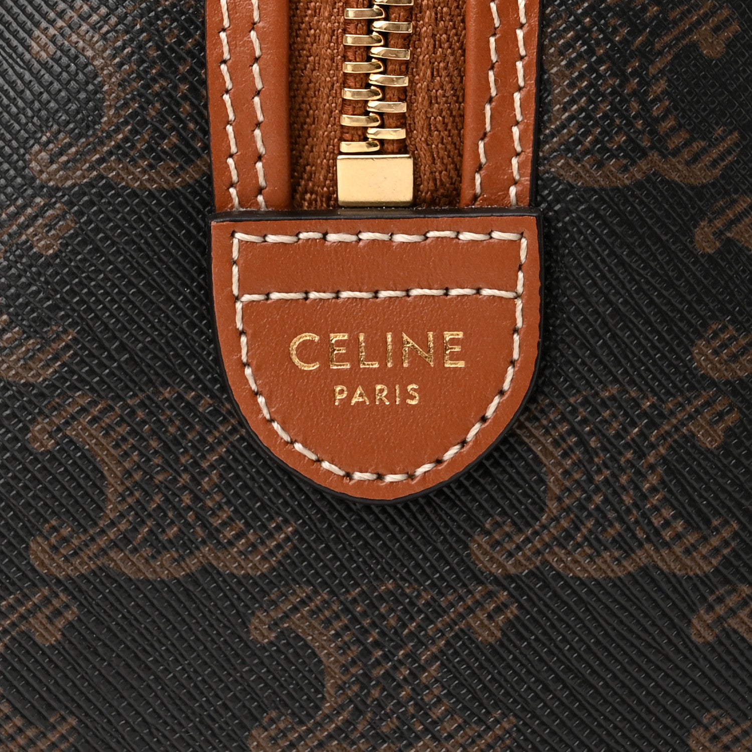 Celine Triomphe Canvas Calfskin Small Boston Bag Tan 6 of 10