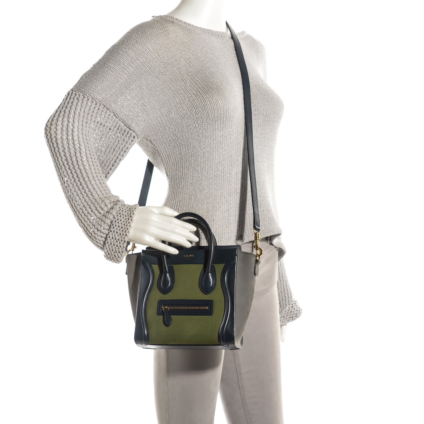 Nubuck Smooth Calfskin Nano Tri-Color Luggage Green