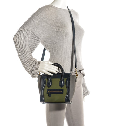 Celine Nubuck Smooth Calfskin Nano Tri-Color Luggage Green 2 of 8