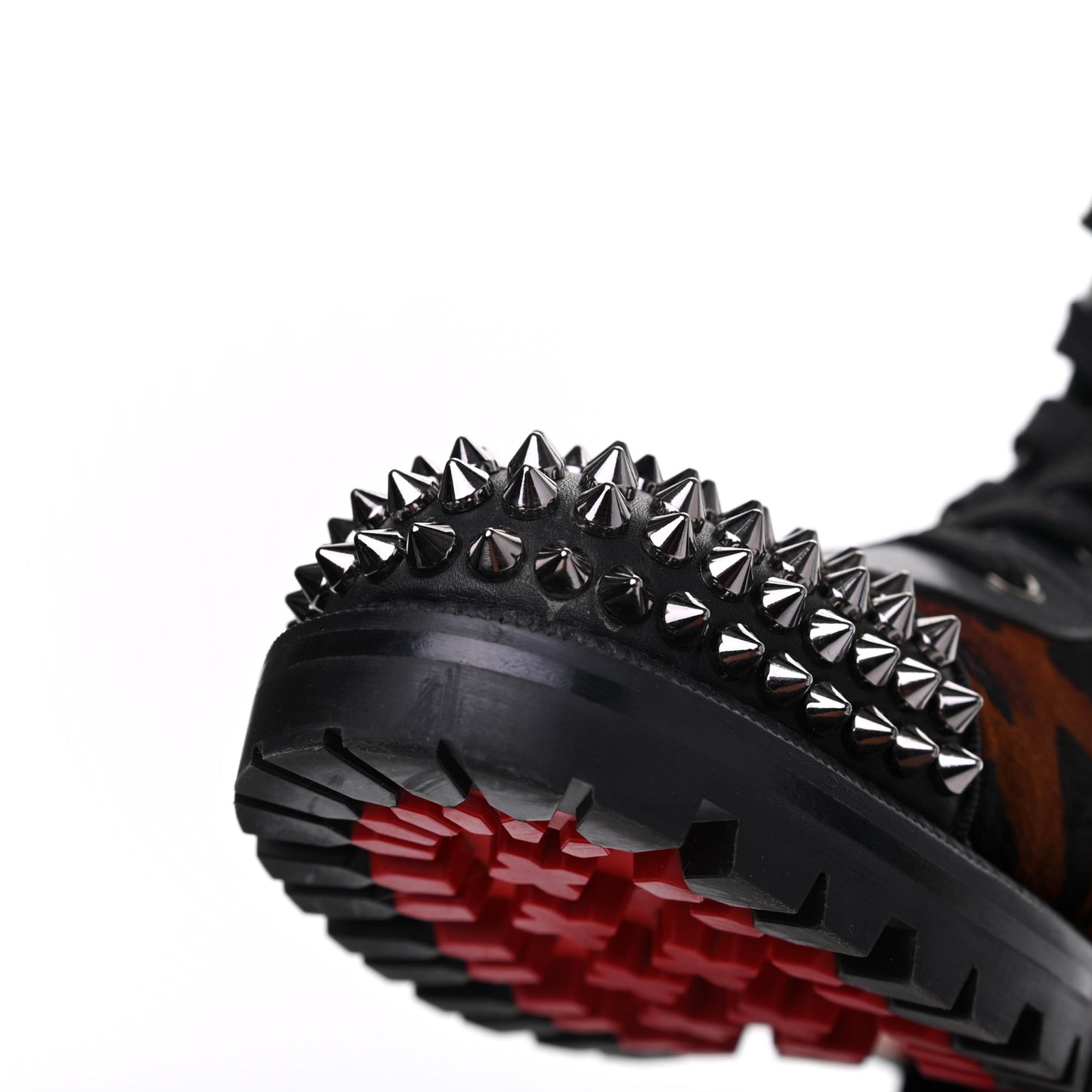 Calfskin Pony Fox Spikes TS Croc Flat Boots 38 Black Roux