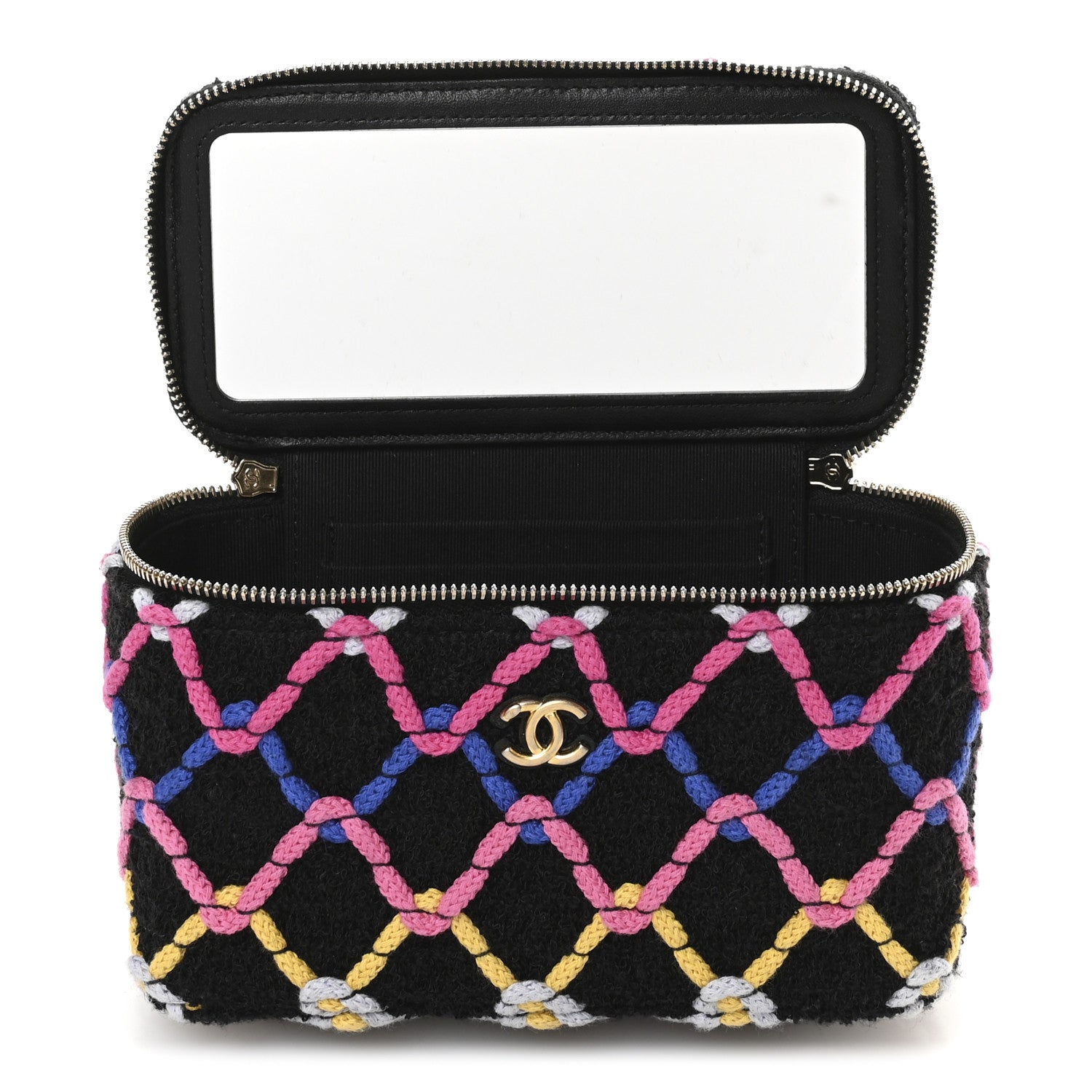 Chanel Tweed Diamond Threaded CC Pearl Crush Small Vanity Case With Chain Black Multicolor 5 of 12