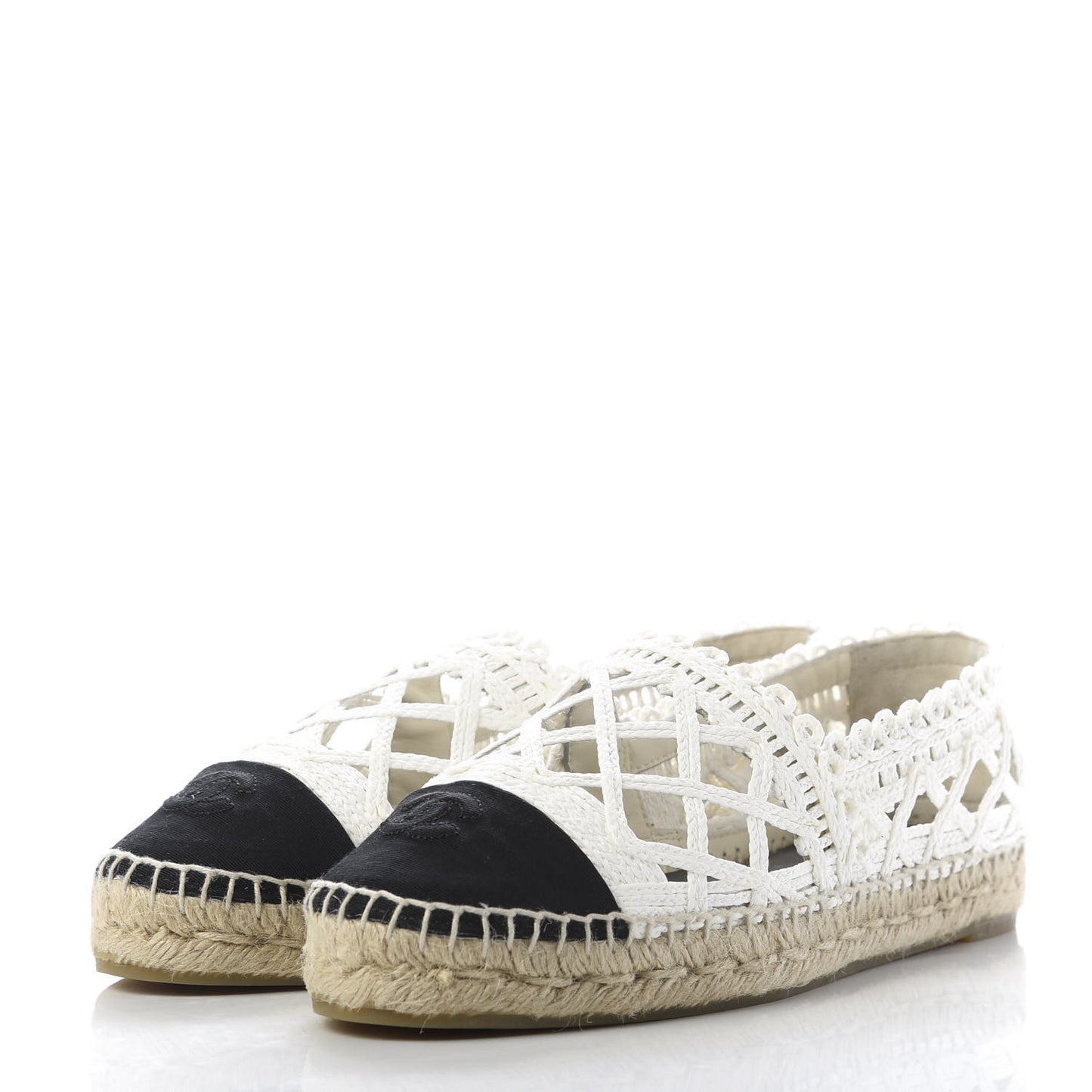 Woven Fabric Grosgrain CC Espadrilles 41 White Black