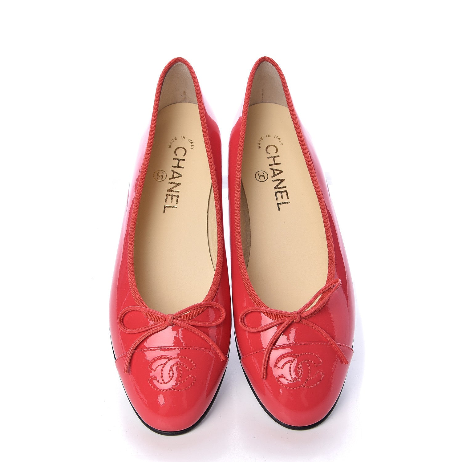 Chanel Patent Calfskin CC Cap Toe Ballerina Flats 37.5 Coral 5 of 11