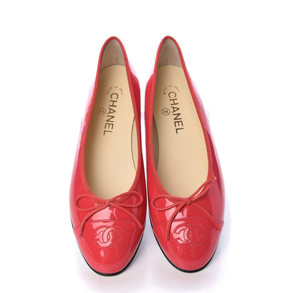 Chanel Patent Calfskin CC Cap Toe Ballerina Flats 37.5 Coral 5 of 11