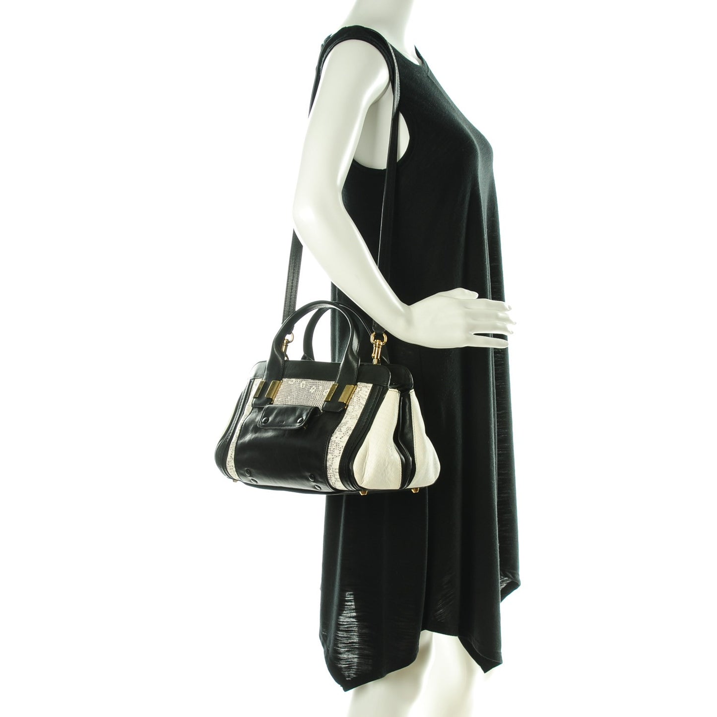 Calfskin Lizard Embossed Mini Alice Satchel Black White