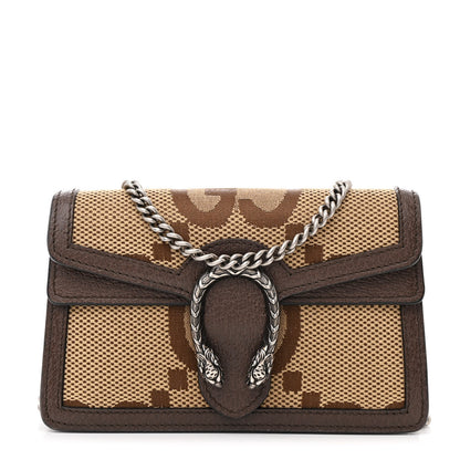 Gucci Monogram Jumbo GG Textured Dollar Calfskin Super Mini Dionysus Shoulder Bag Camel Ebony New Acero 1 of 10