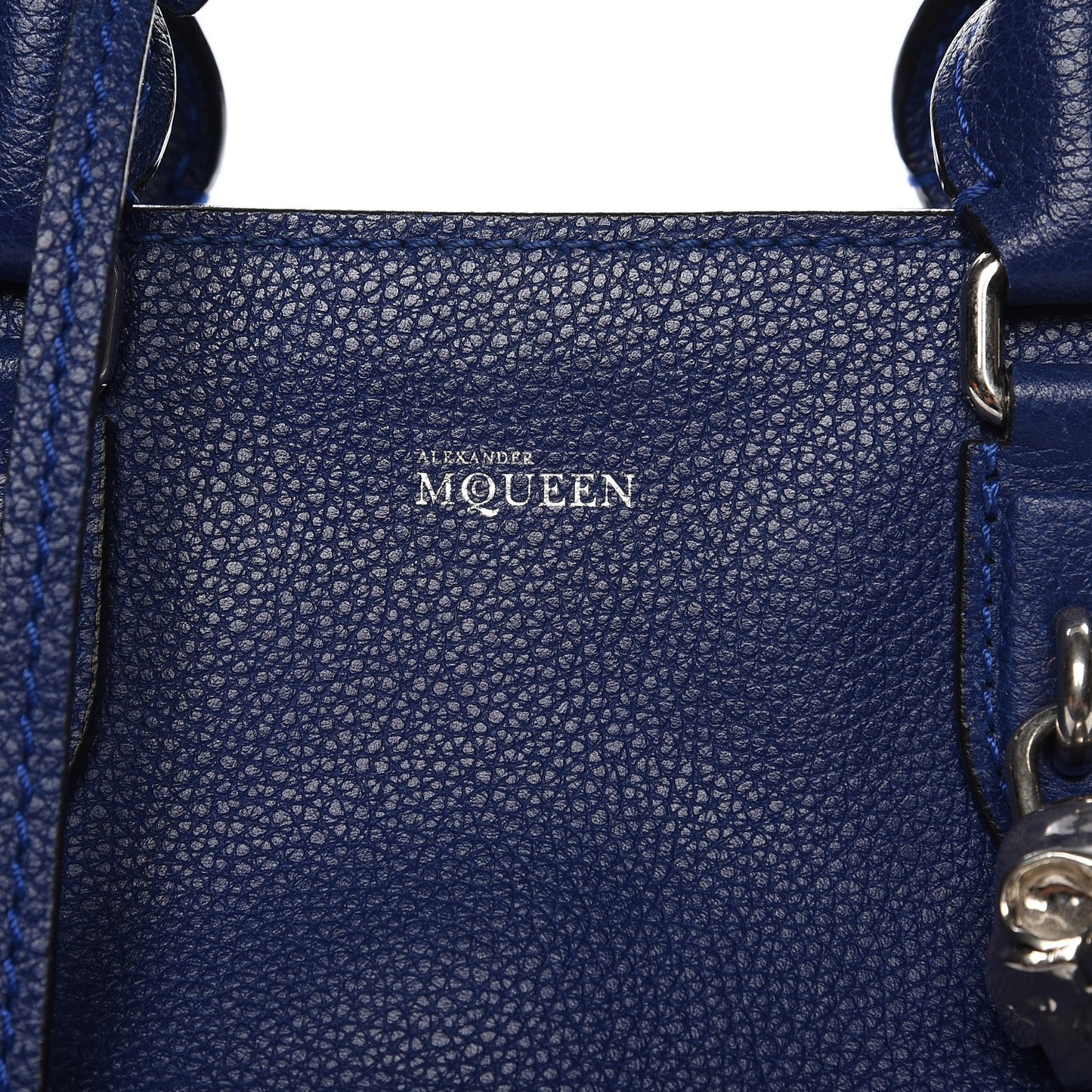 Pebbled Calfskin Small Skull Padlock Zip Around Tote Ultramarine