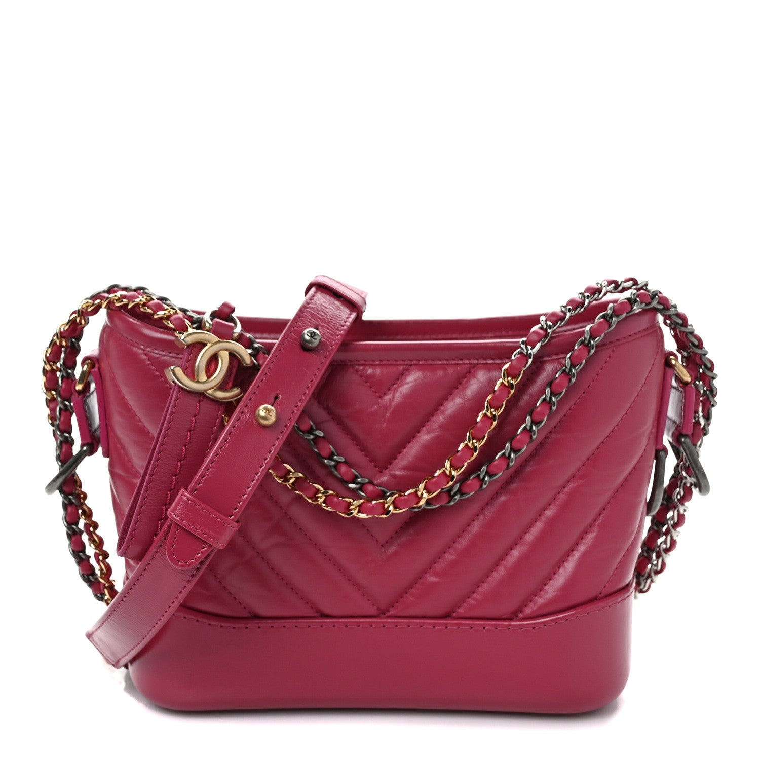 Chanel Aged Calfskin Chevron Quilted Small Gabrielle Hobo Dark Pink 1 of 11