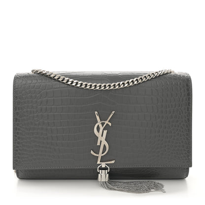 Saint Laurent Calfskin Crocodile Embossed Medium Classic Monogram Kate Tassel Satchel Storm 1 of 11