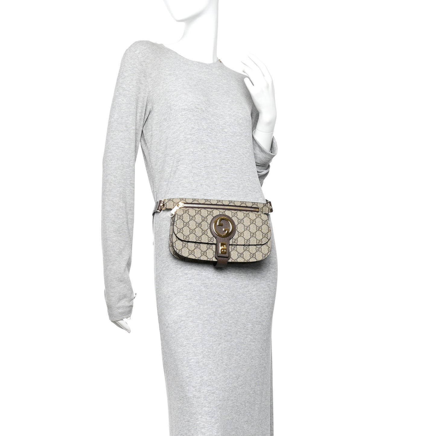 GG Supreme Monogram Textured Dollar Calfskin Blondie Belt Bag Beige Ebony New Acero