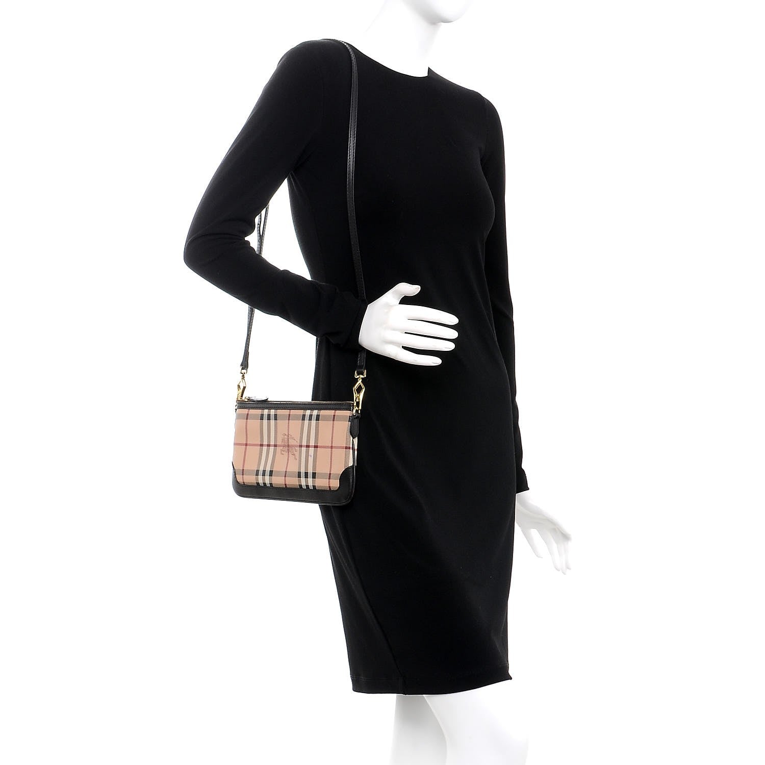 Burberry Haymarket Check Small Peyton Crossbody Clutch Bag Chocolate 2 of 7
