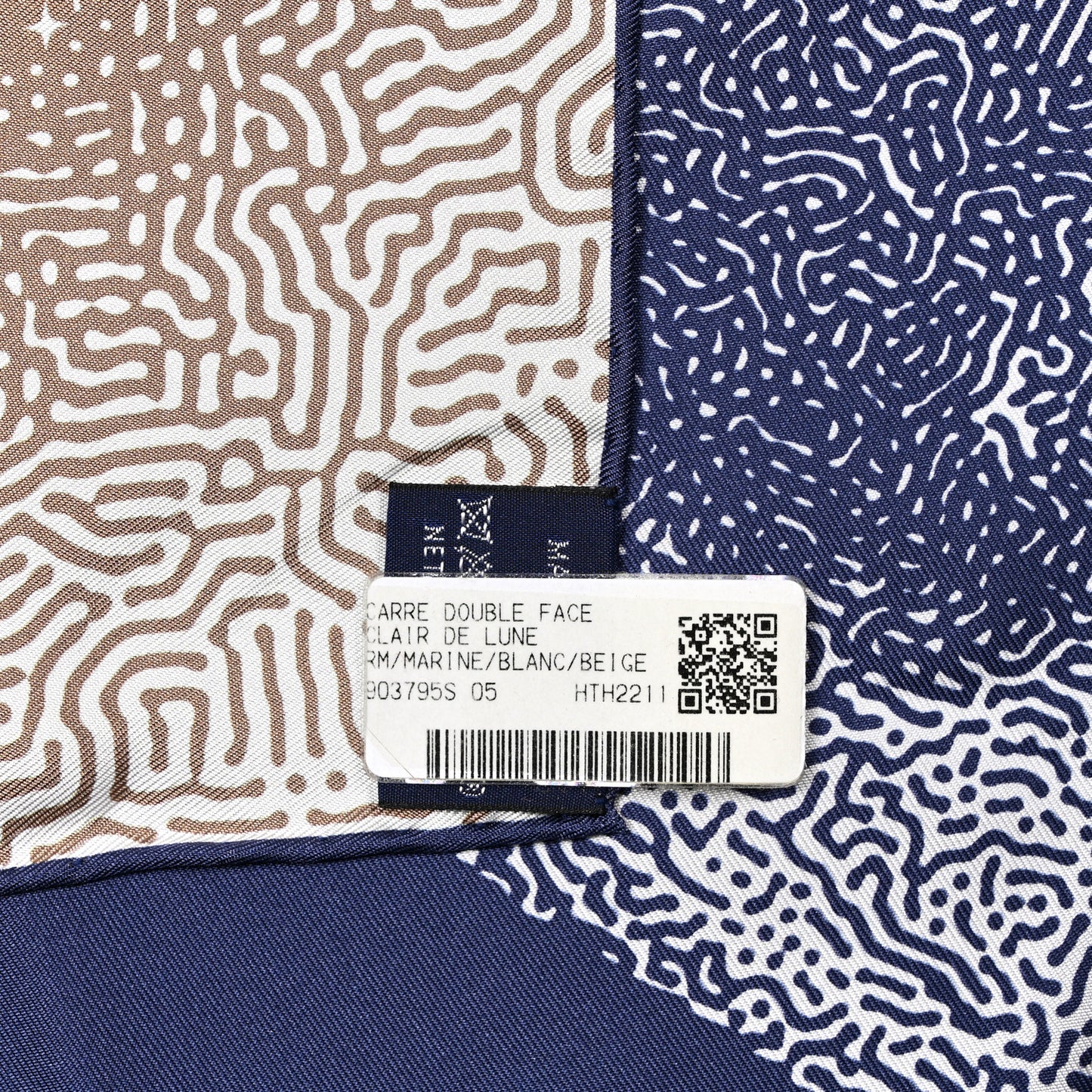 Silk Clair De Lune Double Face Scarf 90 Marine White Beige