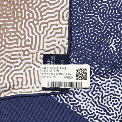 Hermes Silk Clair De Lune Double Face Scarf 90 Marine White Beige 6 of 6