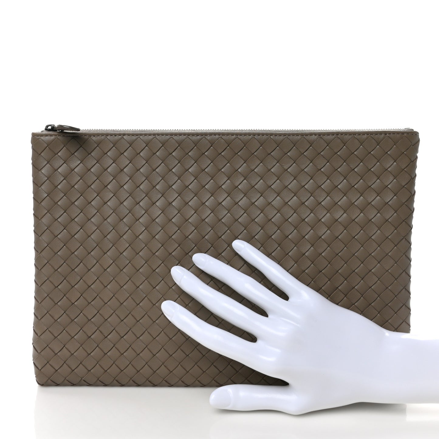 Nappa Intrecciato Large Flat Zip Billetto Pouch Mink