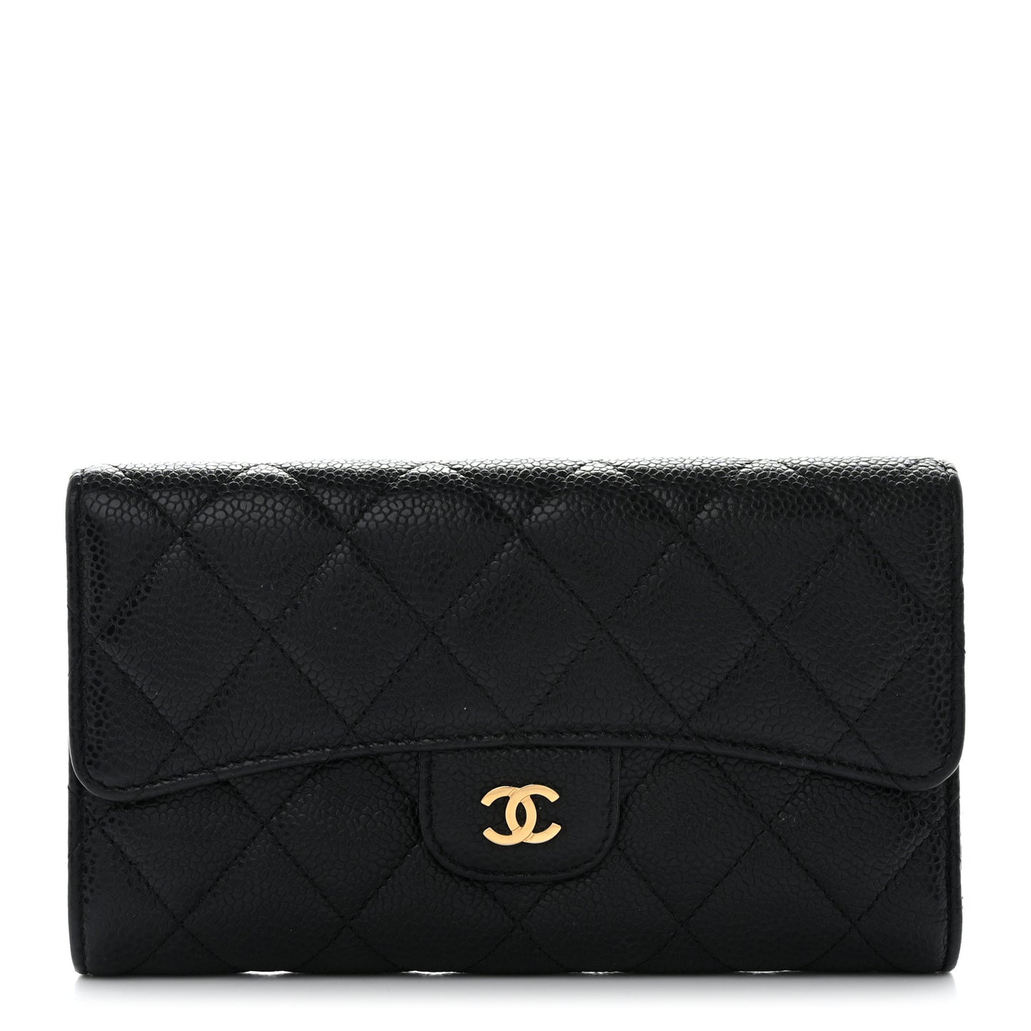 Caviar Quilted Large Flap Wallet Black