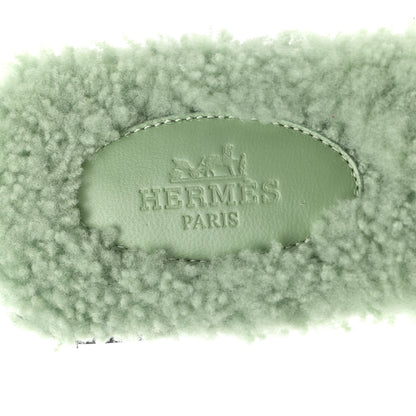 Hermes Woolskin Oran Sandals 38 Vert D’Eau 7 of 8