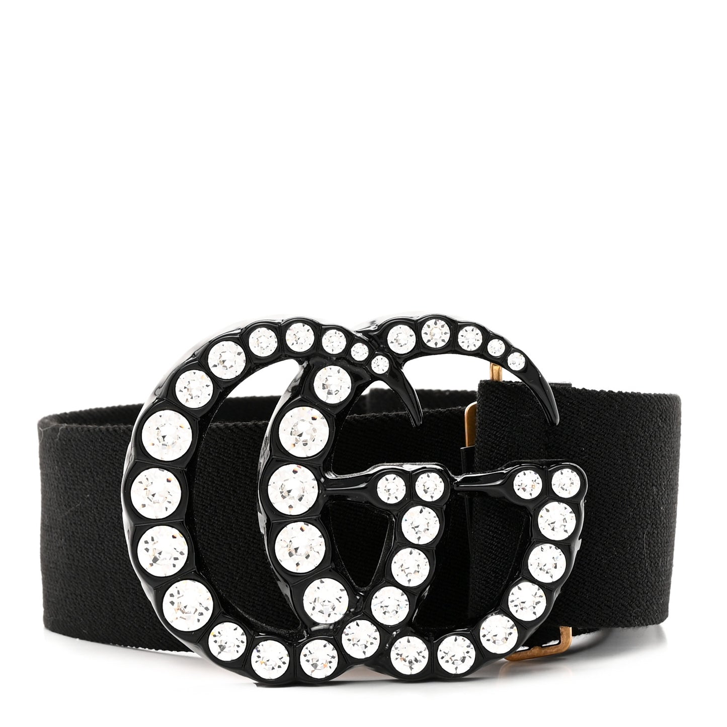 Elastic Crystal Embellished Plexiglass GG Marmont Belt 100 40 Black