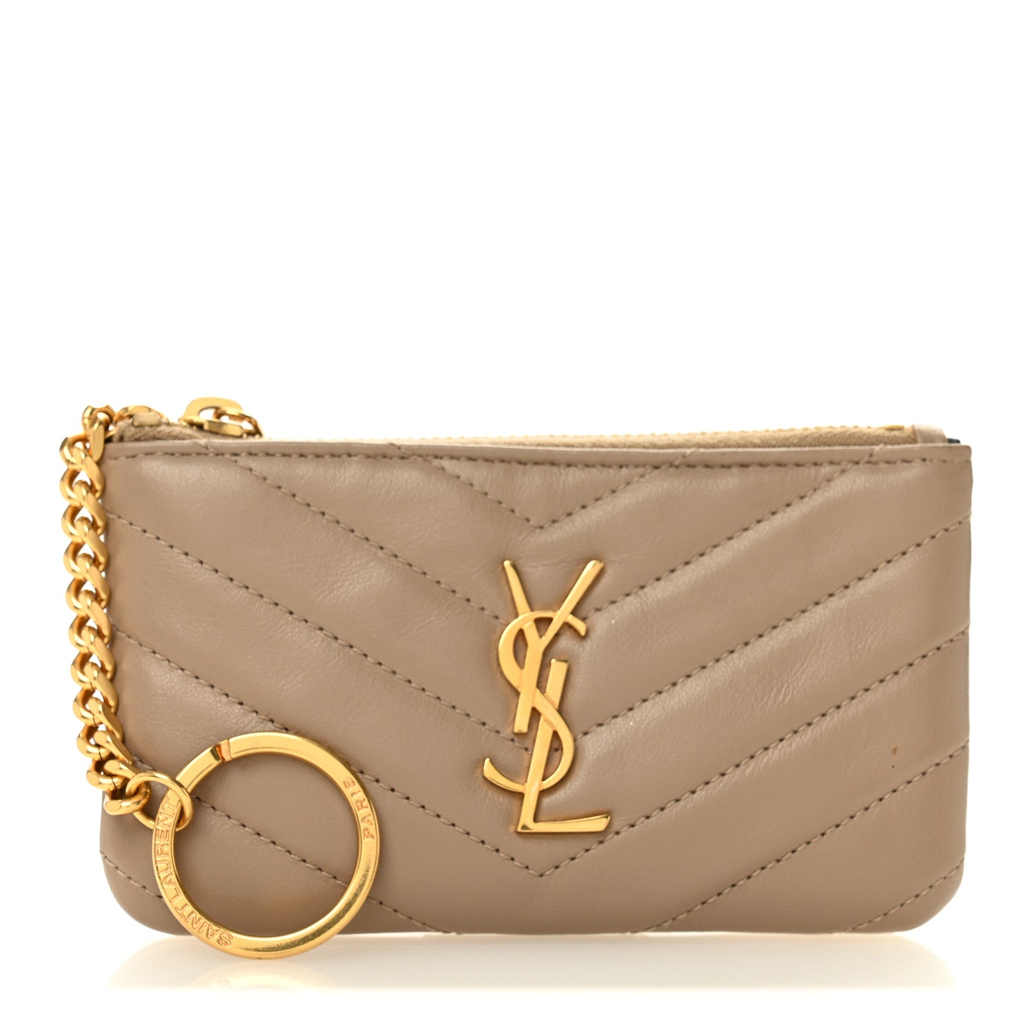 Saint Laurent Calfskin Matelasse Monogram Key Pouch Light Taupe 1 of 7