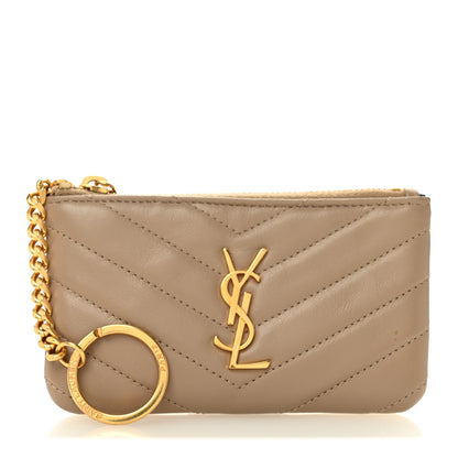 Saint Laurent Calfskin Matelasse Monogram Key Pouch Light Taupe 1 of 7