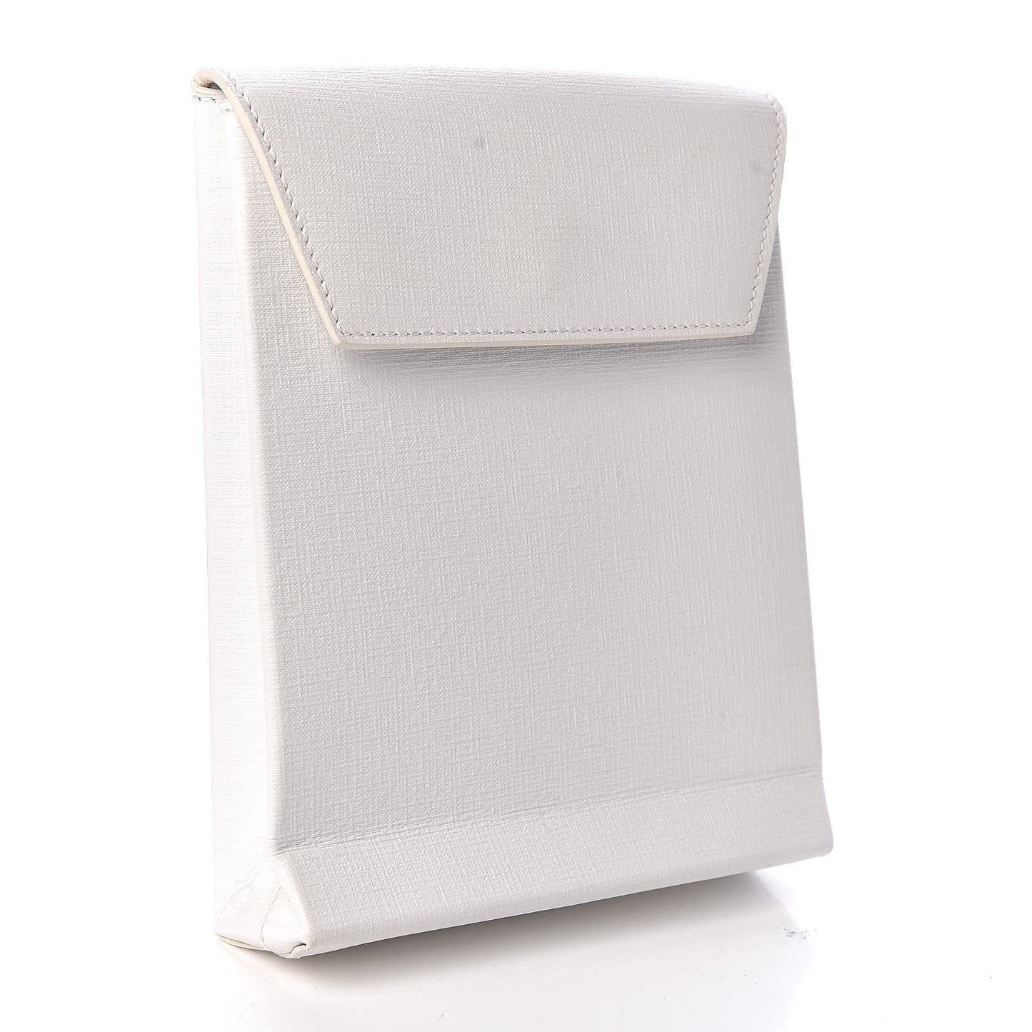 Squared Calfskin Logo Shopping Envelope Clutch White