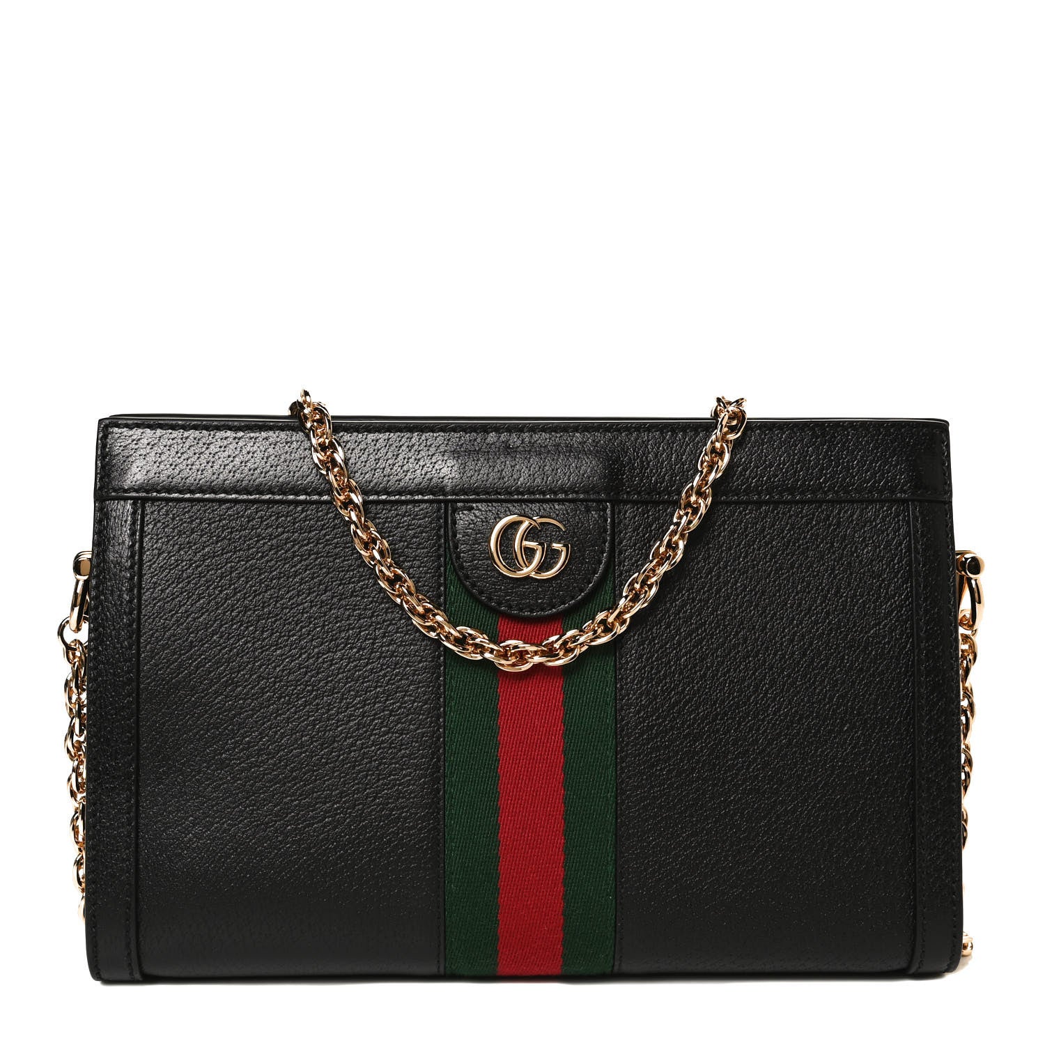 Gucci Calfskin GG Web Small Ophidia Chain Shoulder Bag Black 1 of 11