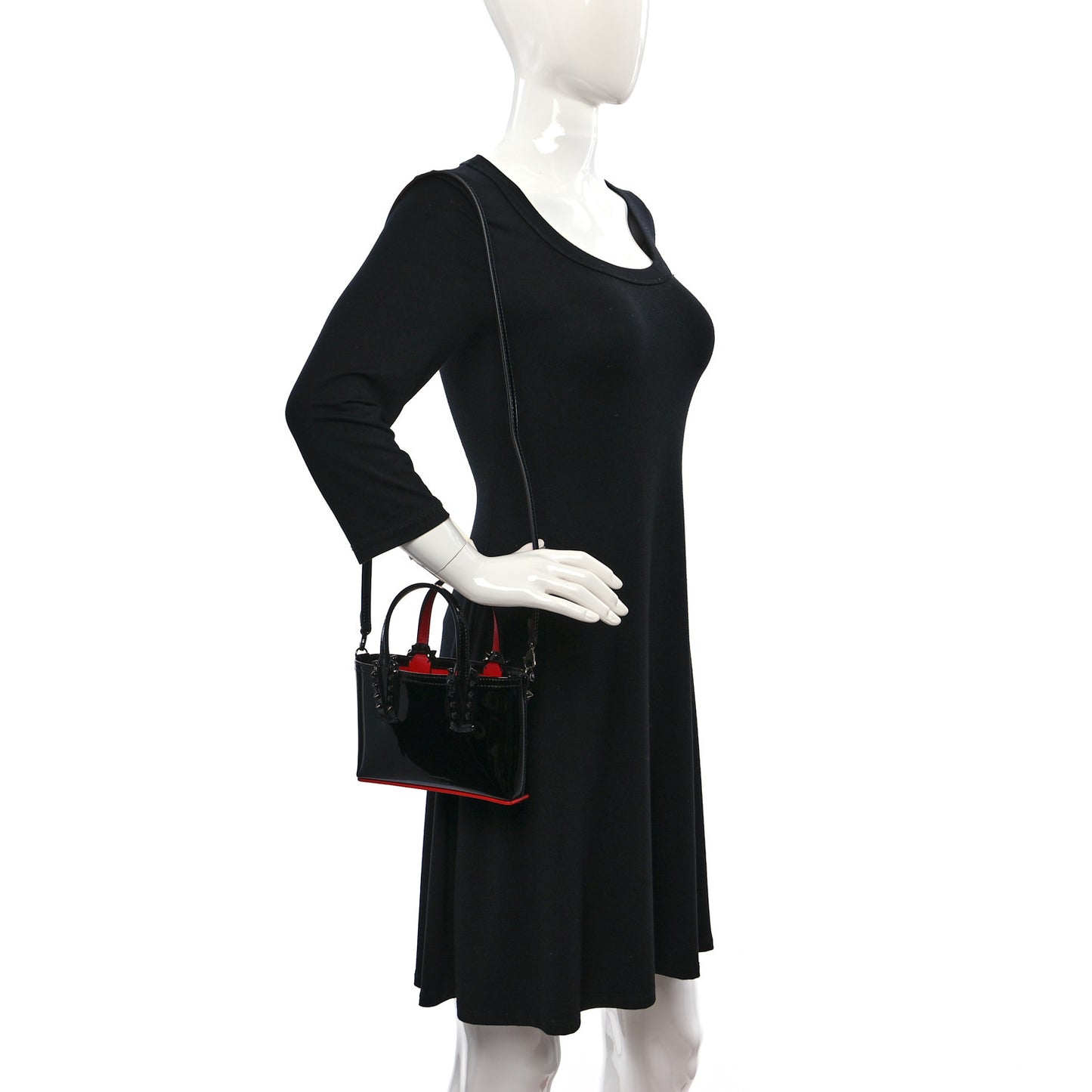 Patent Calfskin Spikes Mini East West Cabata Tote Black
