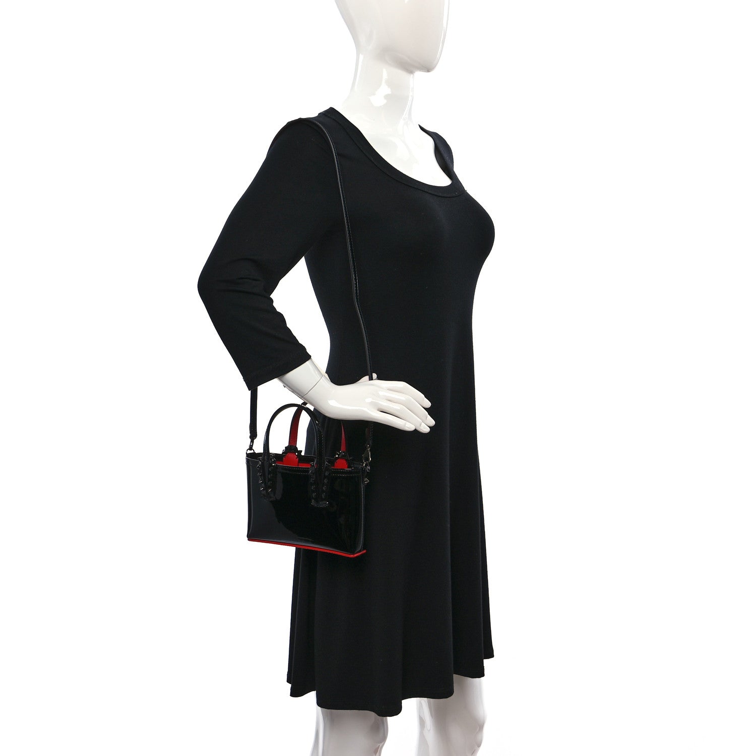 Christian Louboutin Patent Calfskin Spikes Mini East West Cabata Tote Black 2 of 9