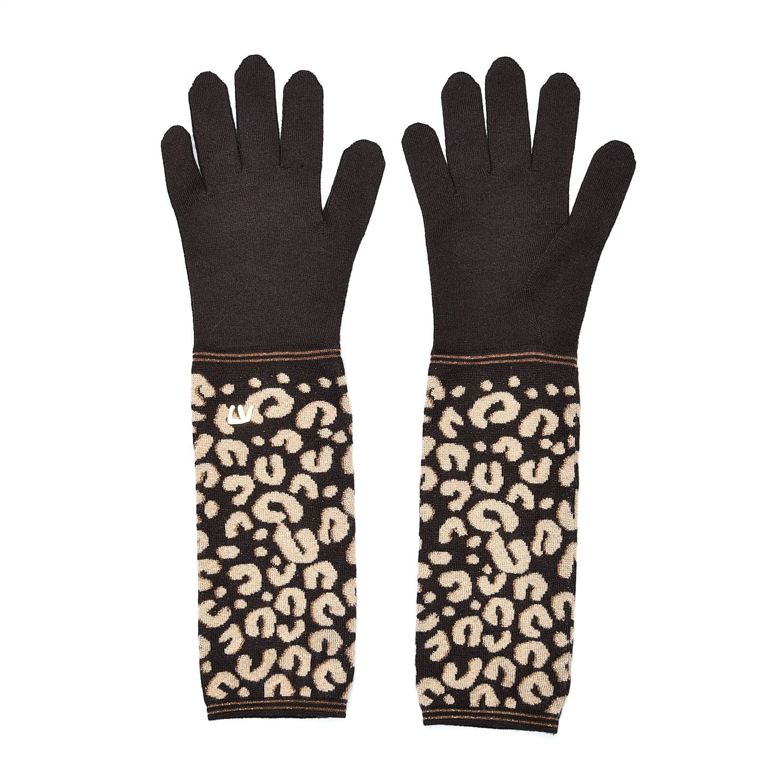 Louis Vuitton Cashmere Silk Leopard Long Gloves Marron 1 of 4