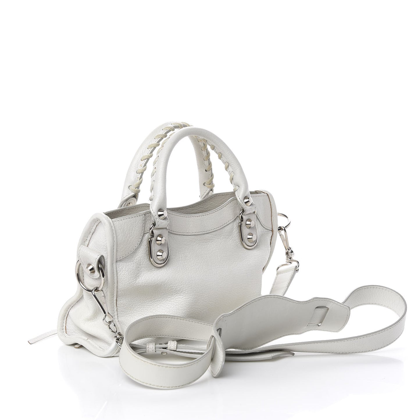Chevre Silver Metallic Edge Hardware Mini City White