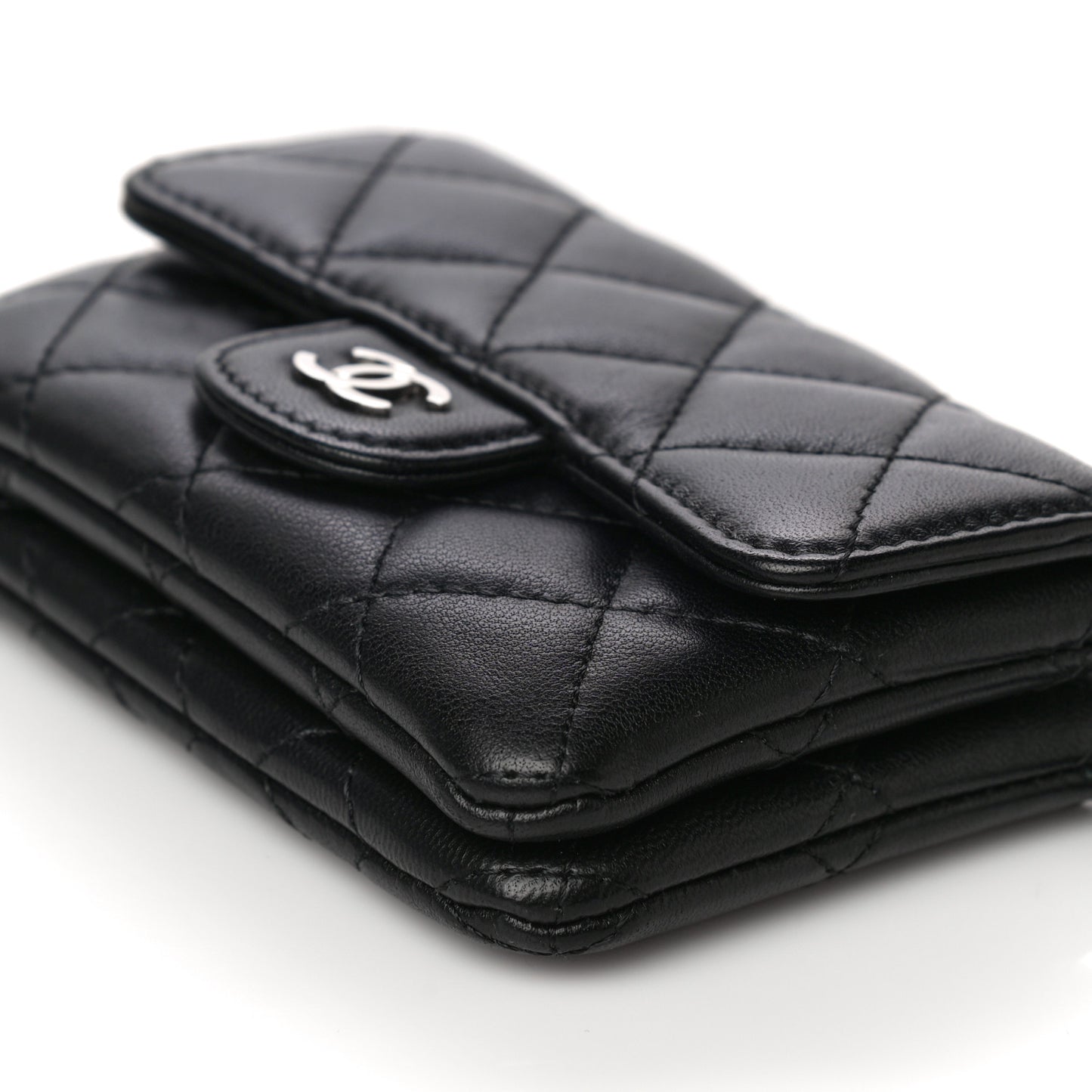 Lambskin Quilted Zip Card Holder Black