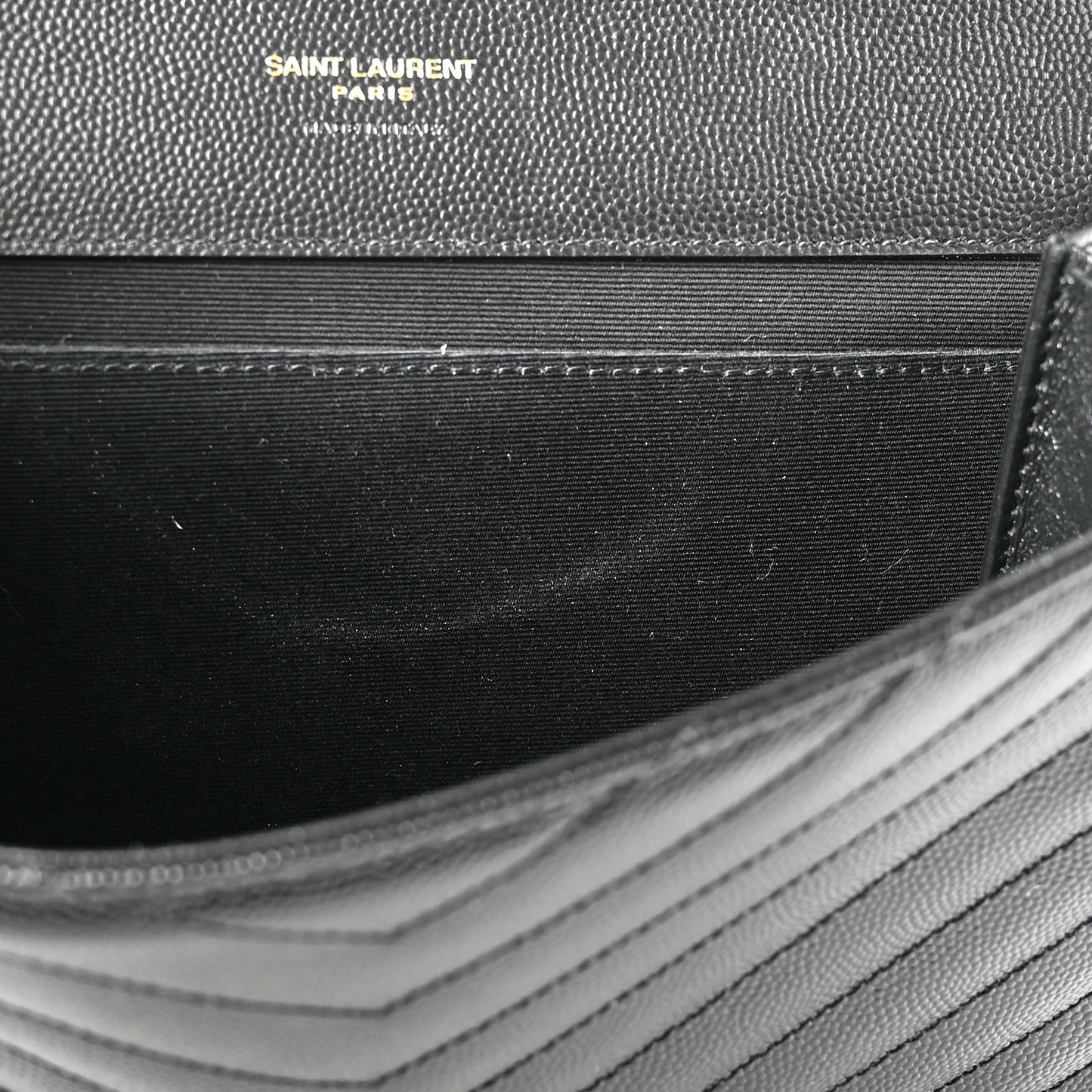 Grain De Poudre Matelasse Chevron Monogram Envelope Clutch Black