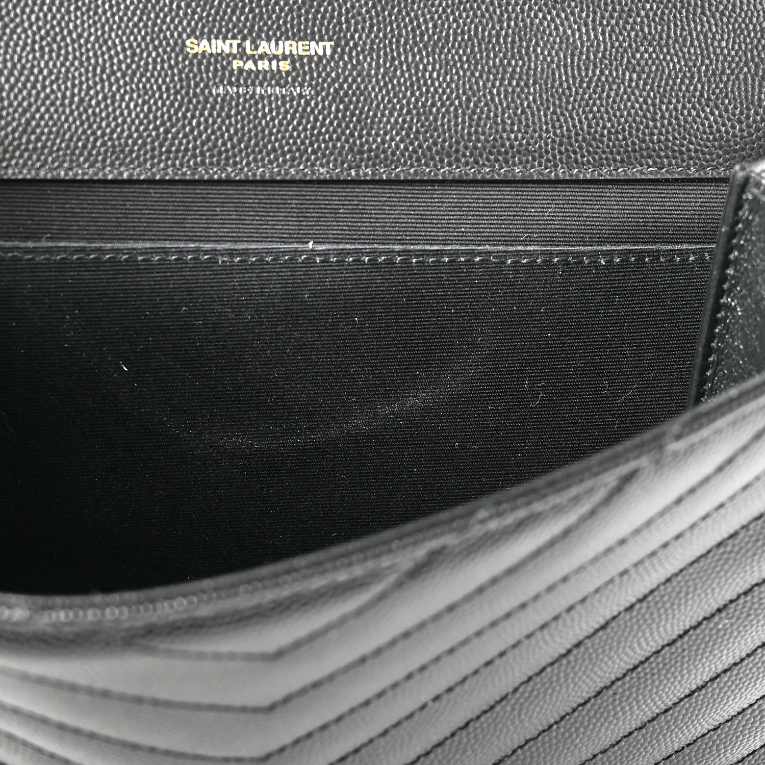 Saint Laurent Grain De Poudre Matelasse Chevron Monogram Envelope Clutch Black 8 of 9