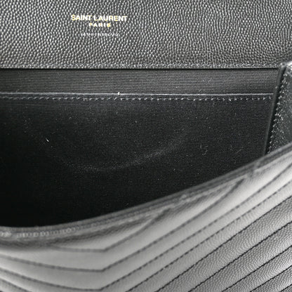 Saint Laurent Grain De Poudre Matelasse Chevron Monogram Envelope Clutch Black 8 of 9
