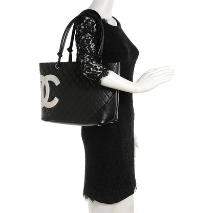 Chanel Calfskin Quilted Large Cambon Tote Black White 2 of 7