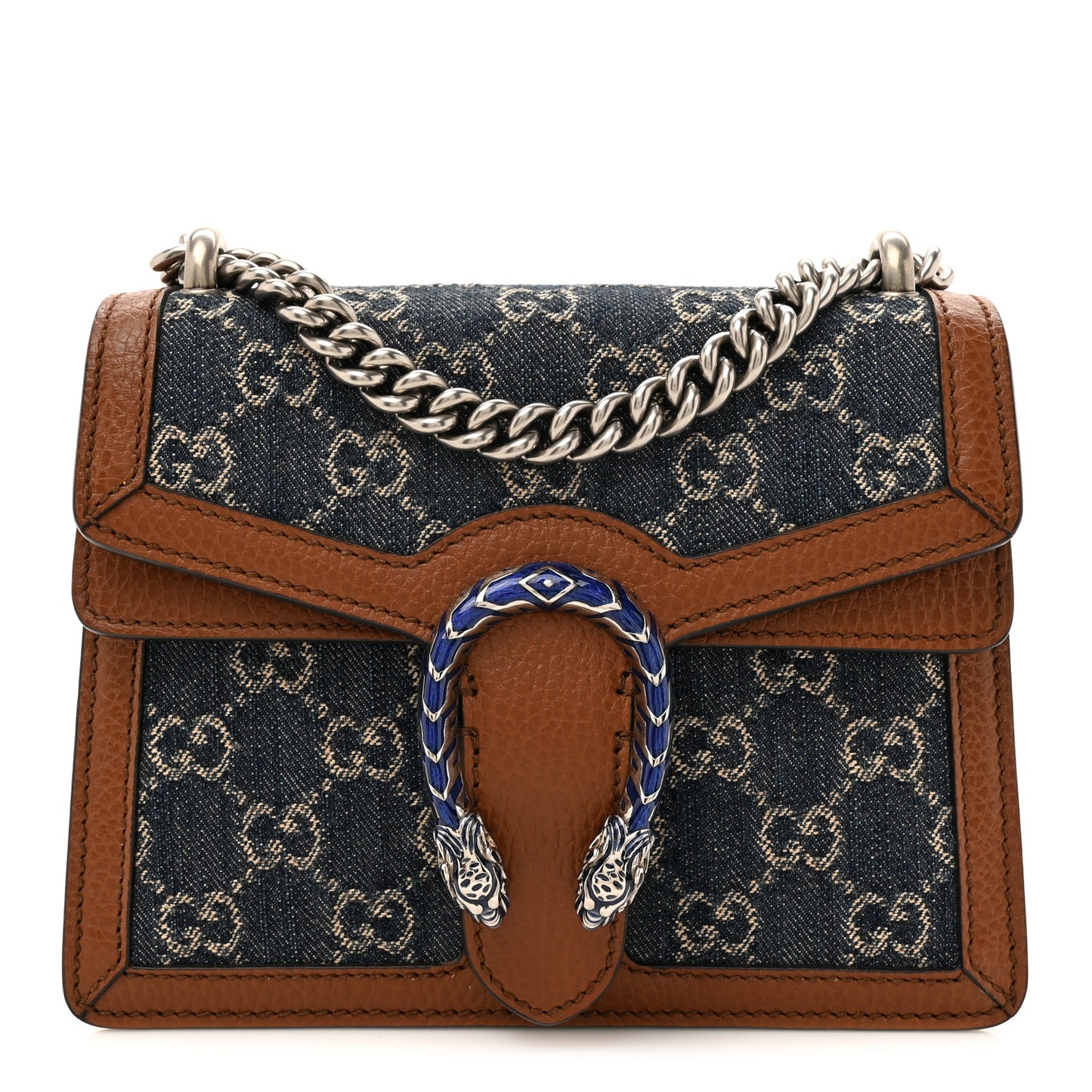 New Denim GG Monogram Dollar Calfskin Enamel Mini Dionysus Shoulder Bag Blue Tea Cuir Epilog Electric Blue