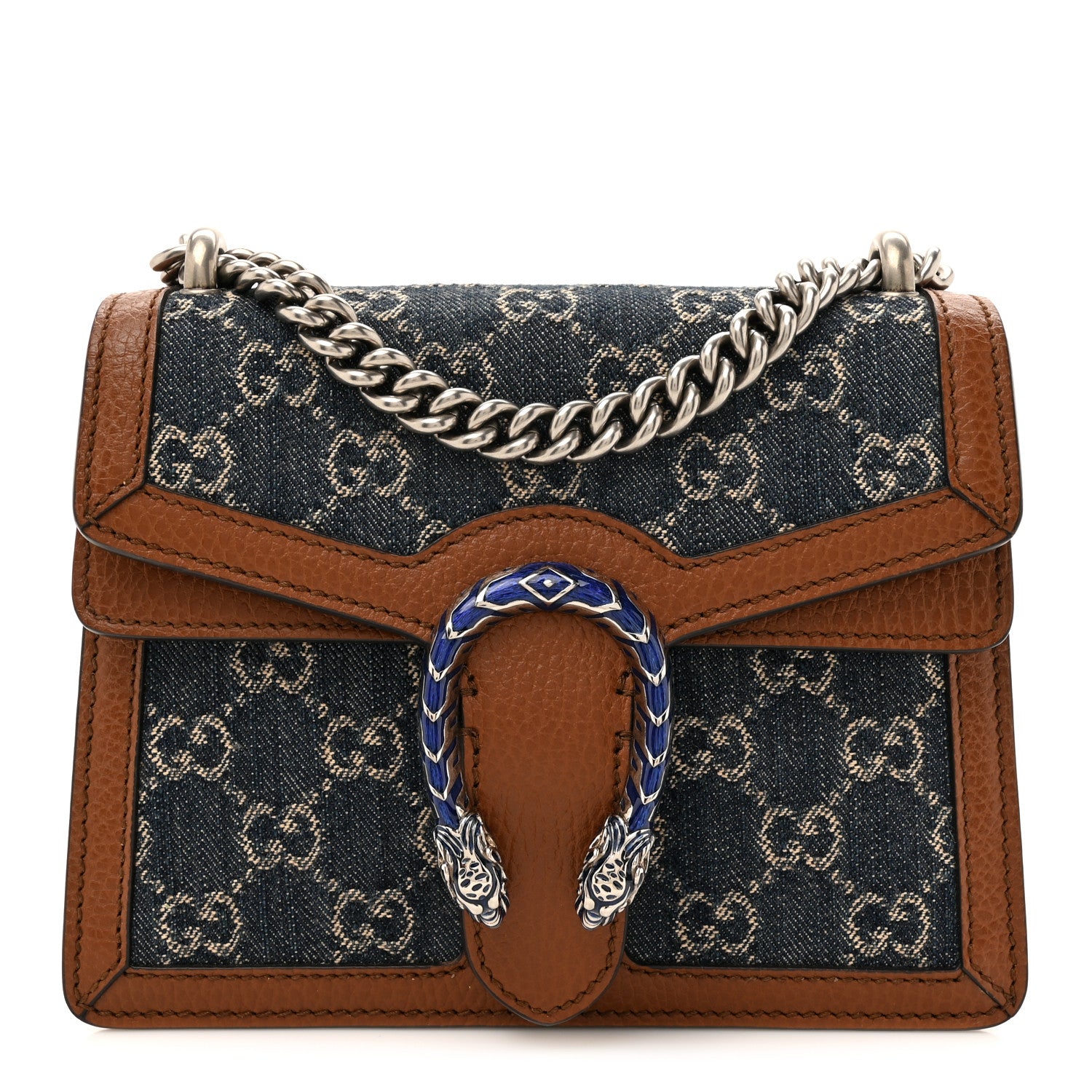 Gucci New Denim GG Monogram Dollar Calfskin Enamel Mini Dionysus Shoulder Bag Blue Tea Cuir Epilog Electric Blue 1 of 12