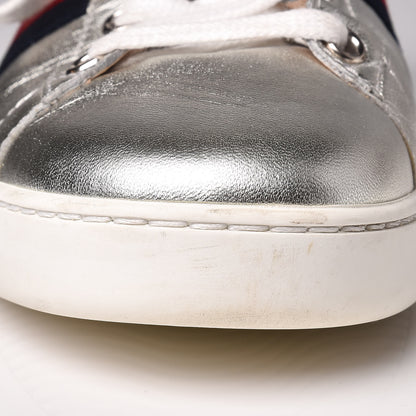 Gucci Metallic Nappa Silk Ayers Web Womens Ace Sneakers 37 Silver 12 of 16