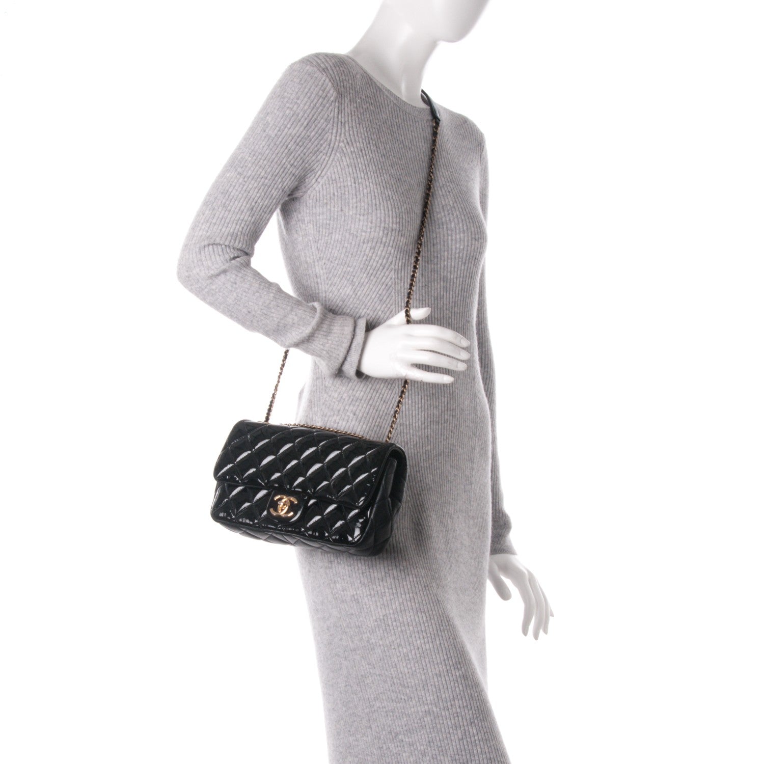 Chanel Patent Goatskin Quilted Medium CC Eyelet Flap Black 3 of 8