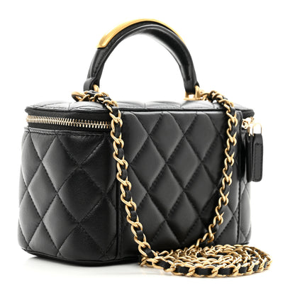 Chanel Lambskin Quilted Metal Small Top Handle Vanity Case With Chain Black 3 of 10