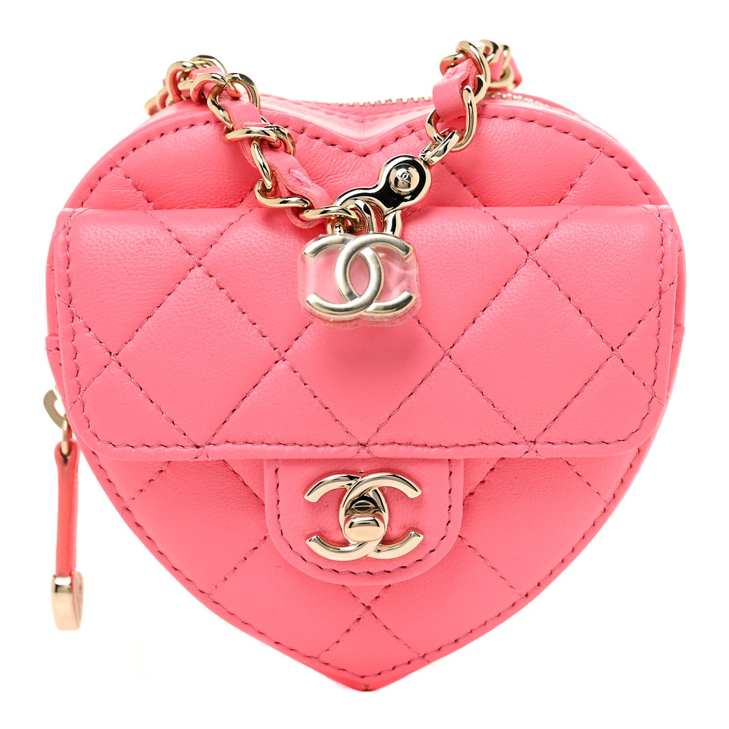 Lambskin Quilted CC In Love Heart Waist Belt Bag With Chain Pink