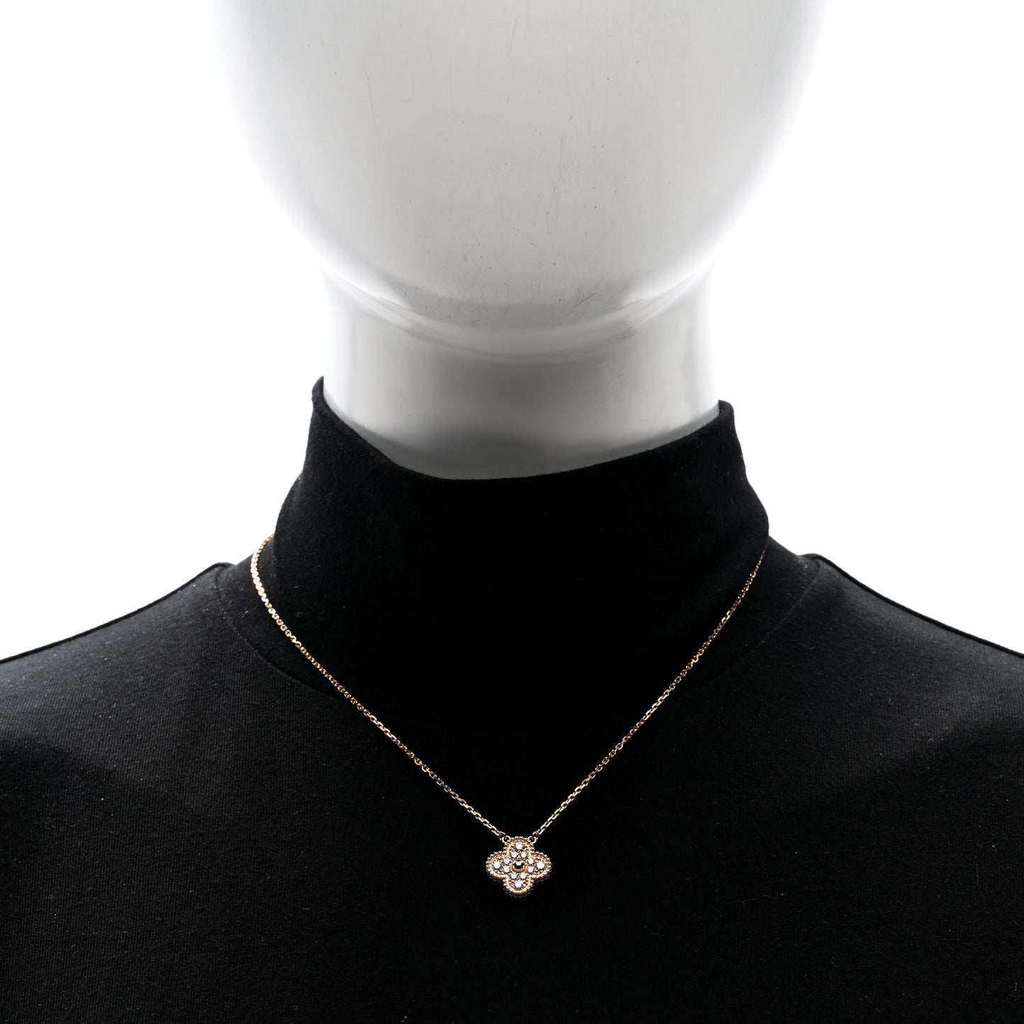 18K Rose Gold Diamond Vintage Alhambra Pendant Necklace