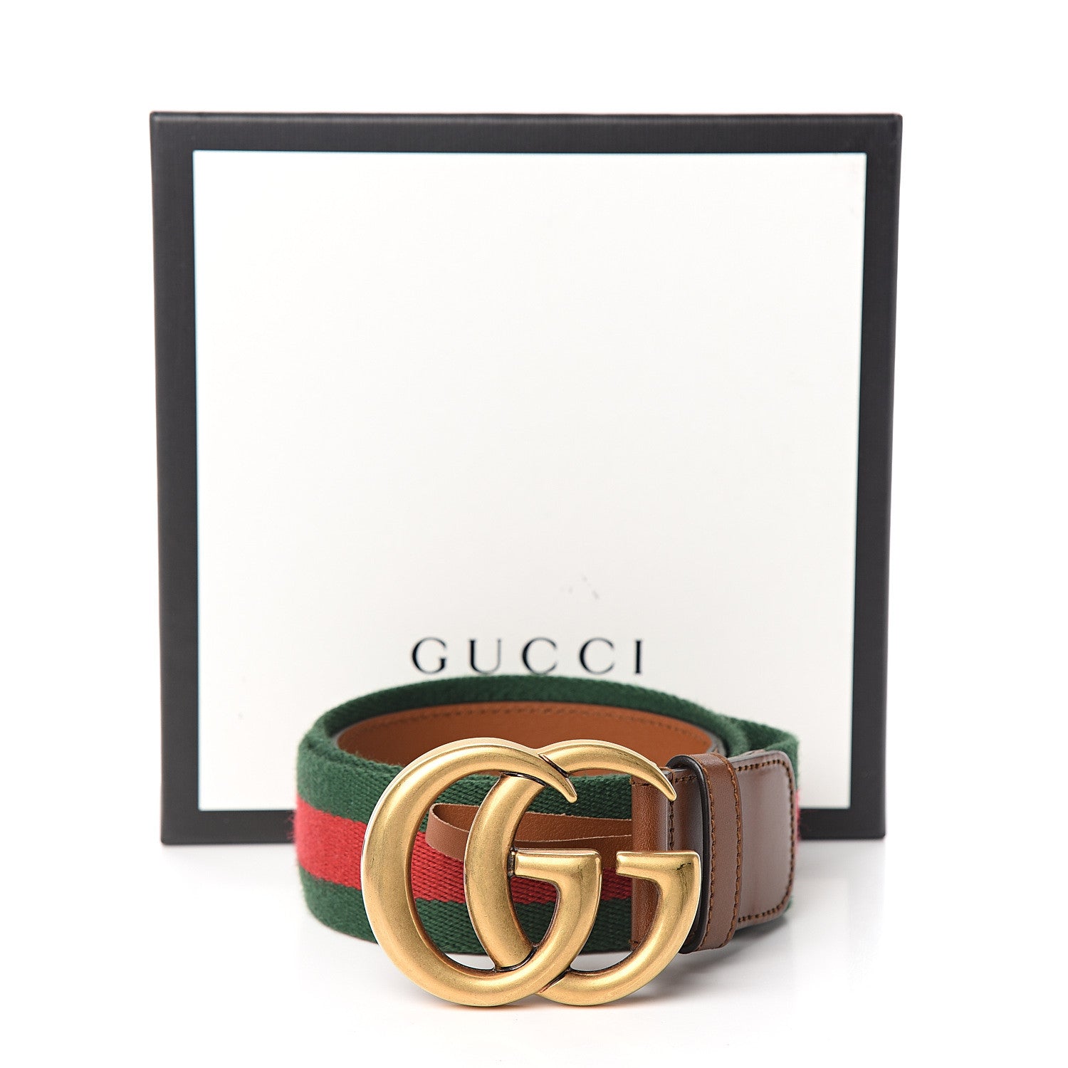 Gucci Nylon Calfskin Double G Web 40mm Belt 85 34 Green Red Cuir 6 of 6