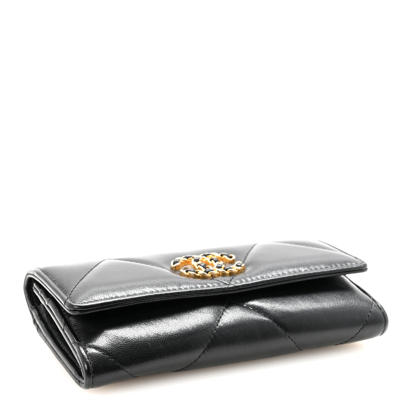 Lambskin Quilted Chanel 19 Flap Wallet Black