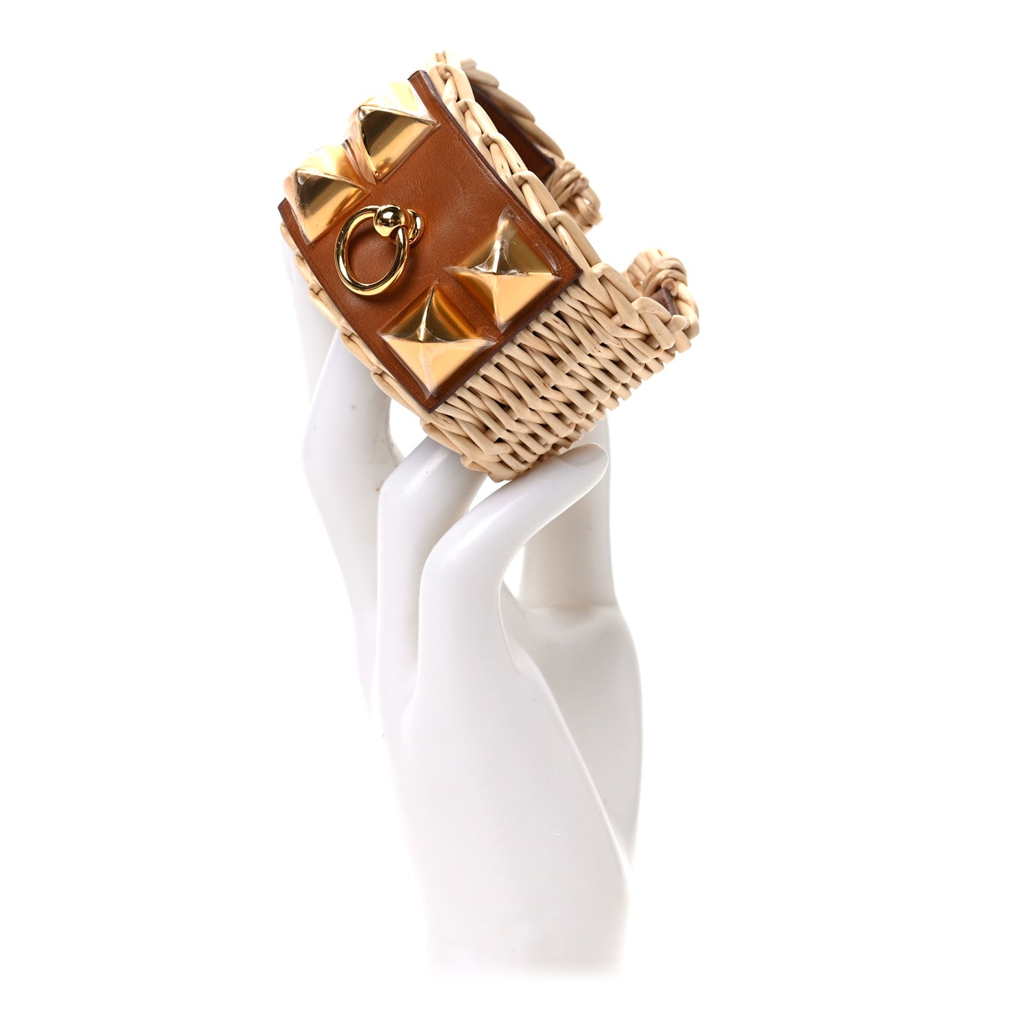 Hermes Wicker Barenia Medor Picnic Cuff Bracelet T3 Fauve 2 of 4