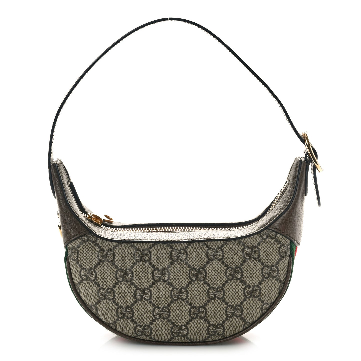 GG Supreme Monogram Textured Calfskin Web Mini Ophidia Half Moon Hobo Beige Ebony New Acero