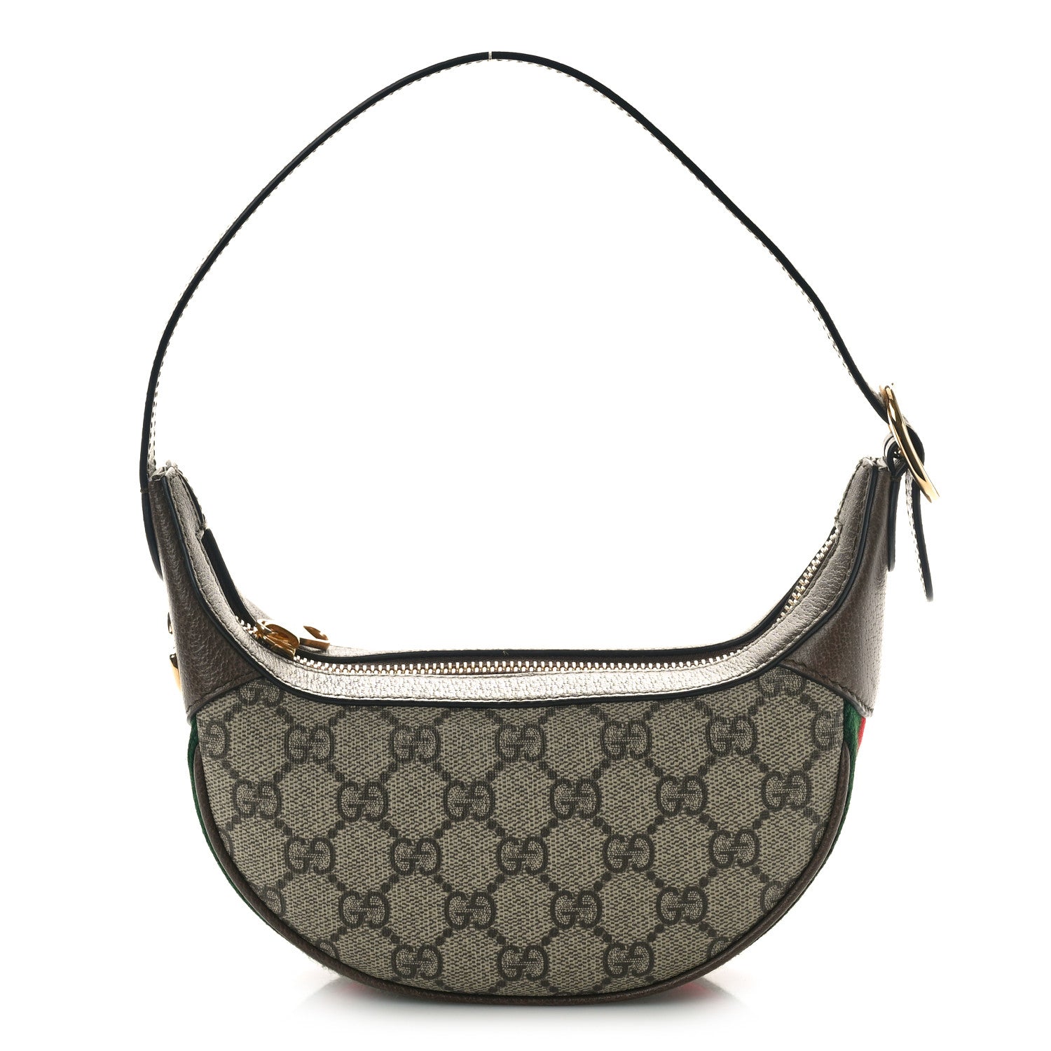 Gucci GG Supreme Monogram Textured Calfskin Web Mini Ophidia Half Moon Hobo Beige Ebony New Acero 1 of 10