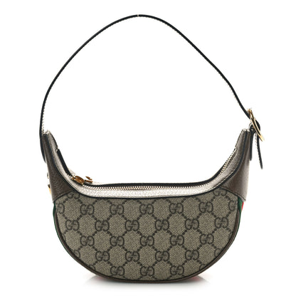 Gucci GG Supreme Monogram Textured Calfskin Web Mini Ophidia Half Moon Hobo Beige Ebony New Acero 1 of 10