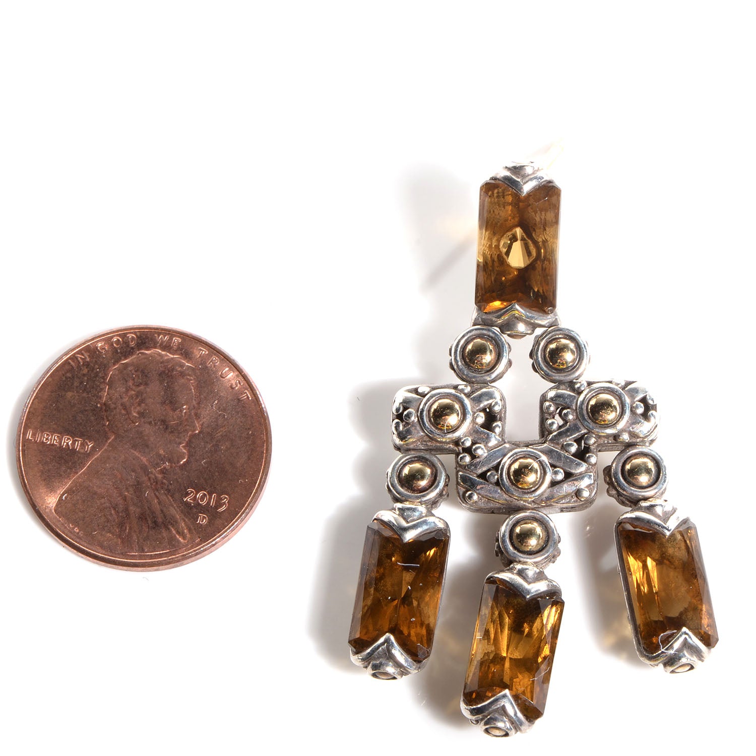 John Hardy Sterling Silver 18K Gold Topaz Amy Chandelier Earrings 2 of 4