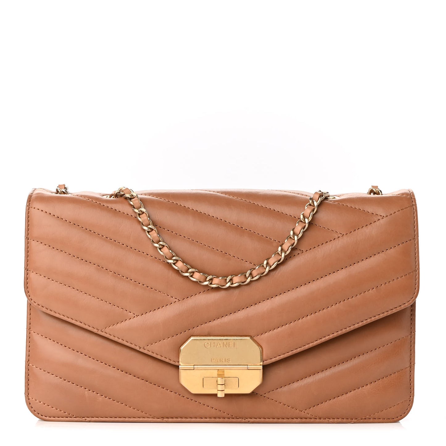 Calfskin Chevron Gabrielle Flap Brown