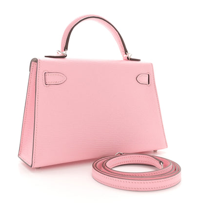 Hermes Chevre Mysore Horseshoe Mini Kelly Sellier 20 Rose Sakura Gris Perle 3 of 10